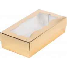 Коробка для макарун с фигурным окном 21х10х5,5cм золото